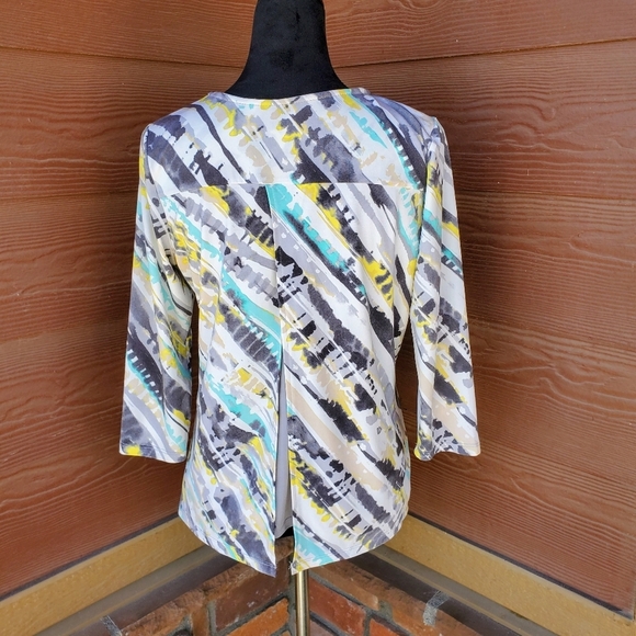 Alia Women's Colorful Stretchy 3/4 Sleeve Blouse Top Size Petite Small PS NWOT - Picture 2 of 14